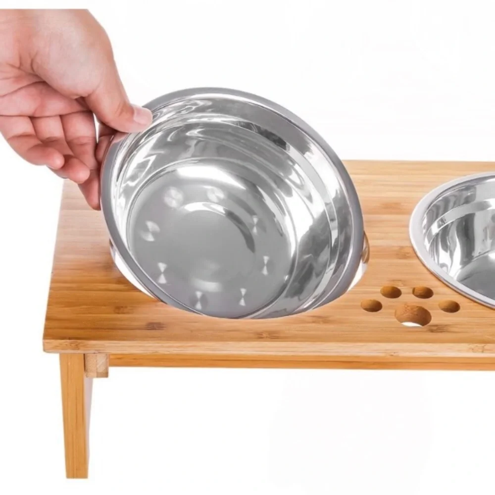 Pet Bowls Bamboo Elevated Stand Feeder